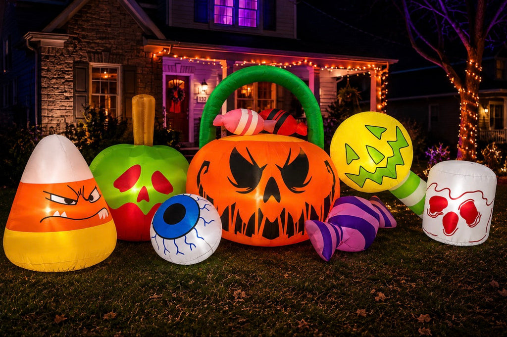 10FT Halloween Inflatable Pumpkin & Ghost Combo – LED Yard Decor