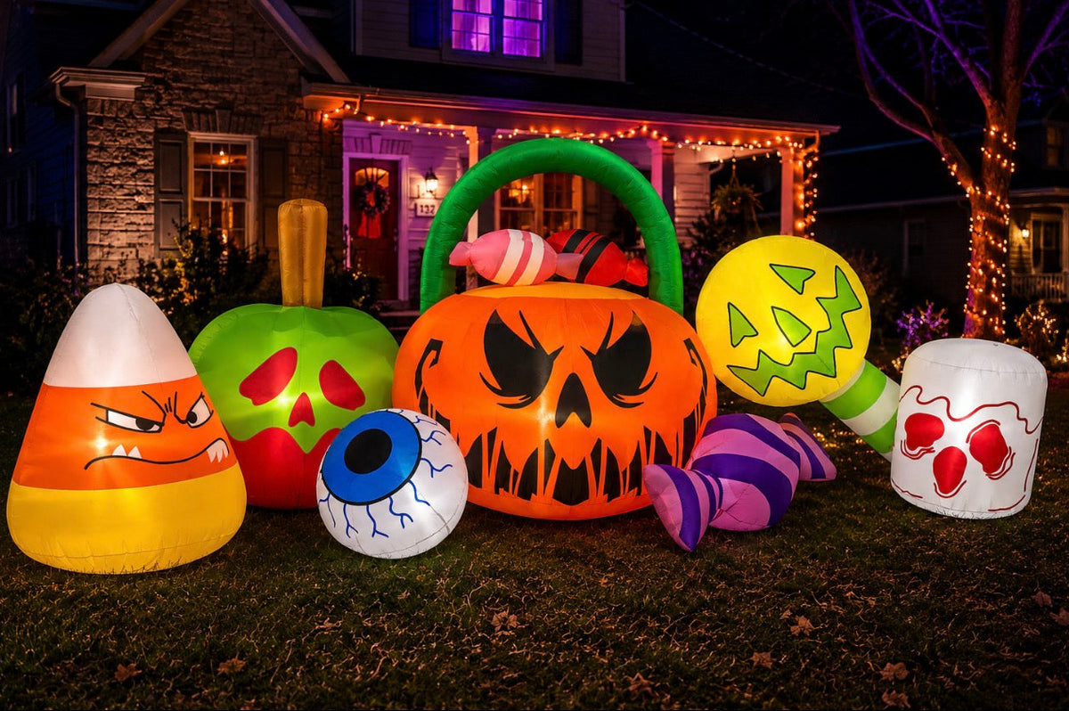 10FT Halloween Inflatable Pumpkin & Ghost Combo – LED Yard Decor